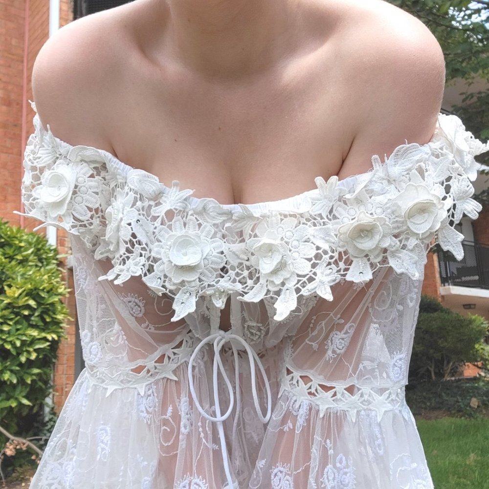 angelic fairycore white lace beaded mini dress - Picture 12 of 14